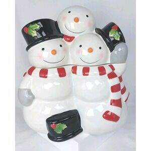 St. Nicholas Square 3 Snowmen Ceramic Cookie Treat Jar 10.5" Holiday Winter